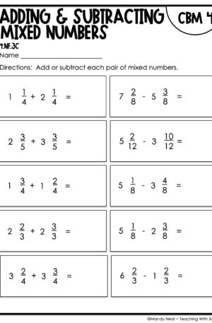 4th Grade Adding and Subtracting Mixed Numbers Intervention Assessment 4