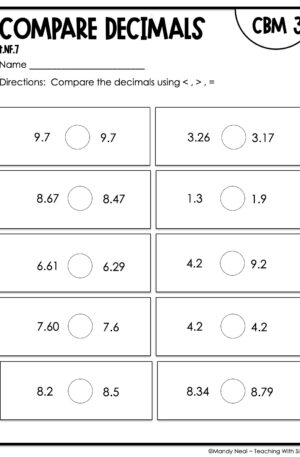 4th Grade Compare Decimals Intervention Assessment 3