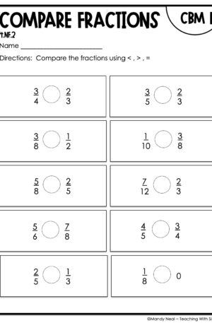 4th Grade Compare Fractions Intervention Assessment 1