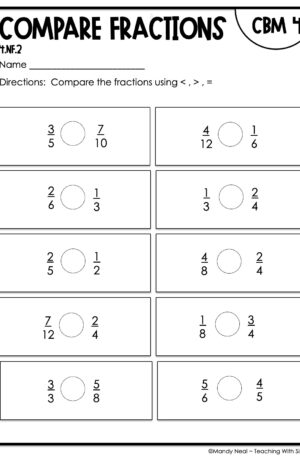 4th Grade Compare Fractions Intervention Assessment 4