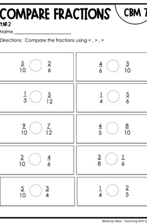 4th Grade Compare Fractions Intervention Assessment 7