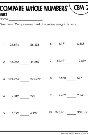 4th Grade Compare Whole Numbers Intervention Assessment 2