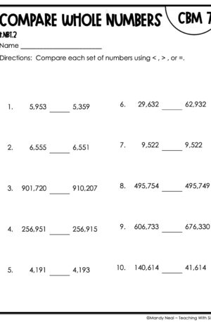 4th Grade Compare Whole Numbers Intervention Assessment 7