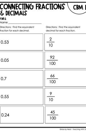 4th Grade Connecting Fractions and Decimals Intervention Assessment 1