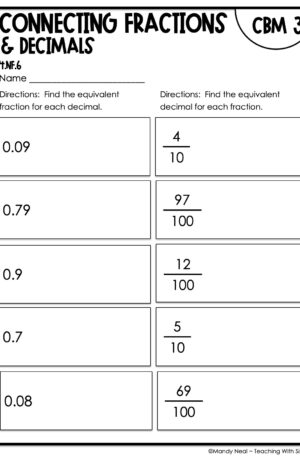 4th Grade Connecting Fractions and Decimals Intervention Assessment 3