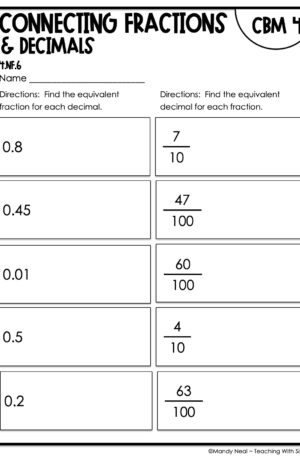 4th Grade Connecting Fractions and Decimals Intervention Assessment 4