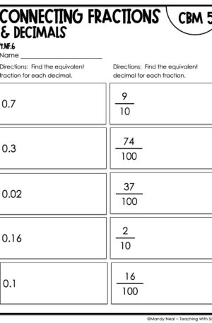 4th Grade Connecting Fractions and Decimals Intervention Assessment 5