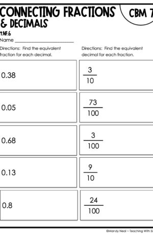 4th Grade Connecting Fractions and Decimals Intervention Assessment 7