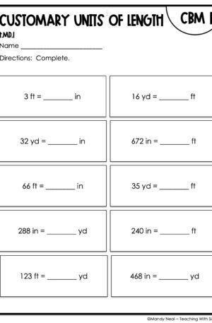 4th Grade Customary Units of Length Intervention Assessment 1