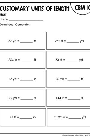 4th Grade Customary Units of Length Intervention Assessment 10