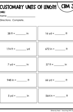 4th Grade Customary Units of Length Intervention Assessment 3