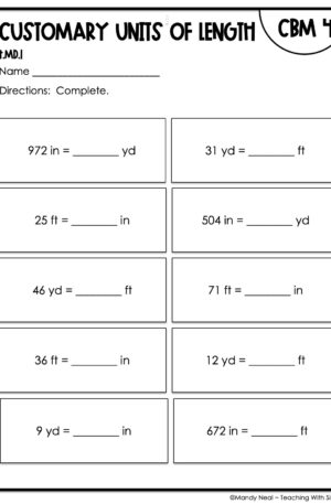 4th Grade Customary Units of Length Intervention Assessment 4