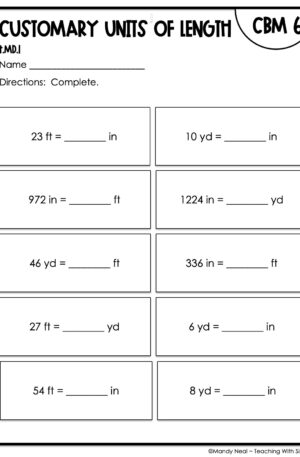 4th Grade Customary Units of Length Intervention Assessment 6