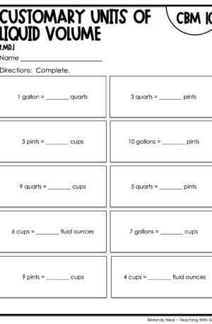 4th Grade Customary Units of Liquid Volume Intervention Assessment 10