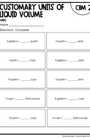 4th Grade Customary Units of Liquid Volume Intervention Assessment 2