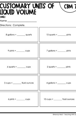 4th Grade Customary Units of Liquid Volume Intervention Assessment 7