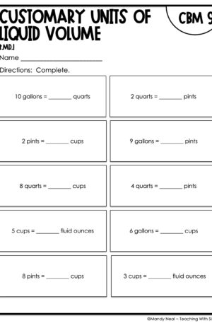 4th Grade Customary Units of Liquid Volume Intervention Assessment 9