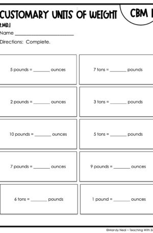 4th Grade Customary Units of Weight Intervention Assessment 1