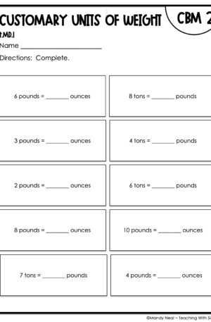 4th Grade Customary Units of Weight Intervention Assessment 2