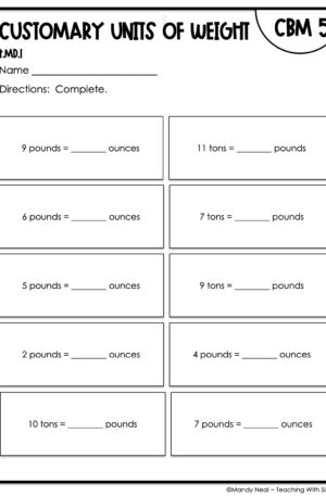 4th Grade Customary Units of Weight Intervention Assessment 5