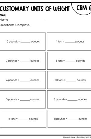 4th Grade Customary Units of Weight Intervention Assessment 6