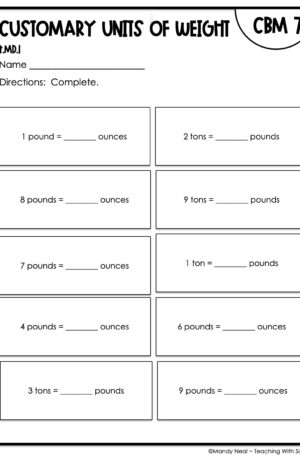 4th Grade Customary Units of Weight Intervention Assessment 7