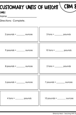 4th Grade Customary Units of Weight Intervention Assessment 8