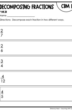 4th Grade Decomposing Fractions Intervention Assessment 1