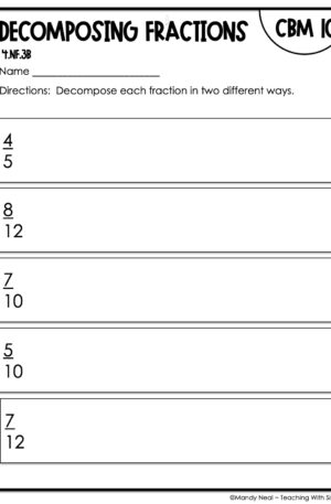 4th Grade Decomposing Fractions Intervention Assessment 10
