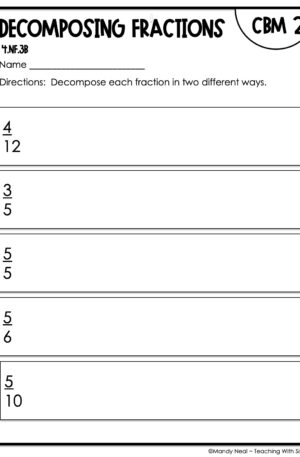 4th Grade Decomposing Fractions Intervention Assessment 2