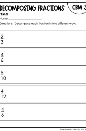4th Grade Decomposing Fractions Intervention Assessment 3