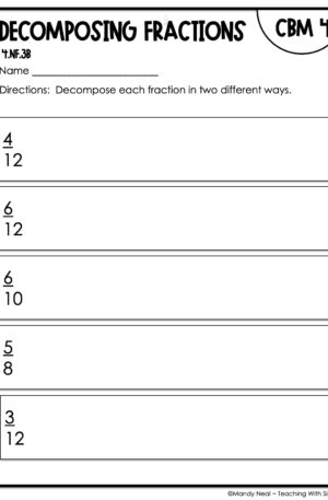 4th Grade Decomposing Fractions Intervention Assessment 4