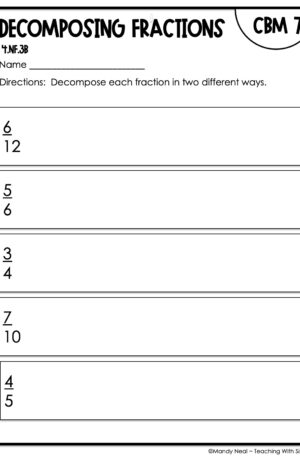 4th Grade Decomposing Fractions Intervention Assessment 7