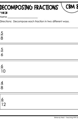 4th Grade Decomposing Fractions Intervention Assessment 8