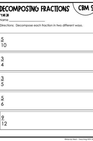 4th Grade Decomposing Fractions Intervention Assessment 9