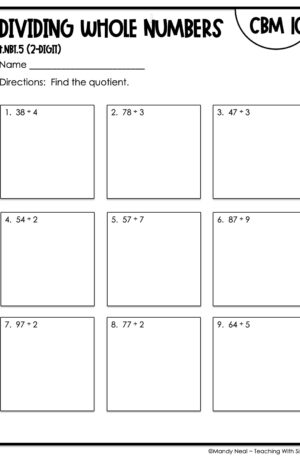 4th Grade Dividing Whole Numbers (2-Digit) Intervention Assessment 10
