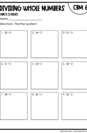 4th Grade Dividing Whole Numbers (2-Digit) Intervention Assessment 6