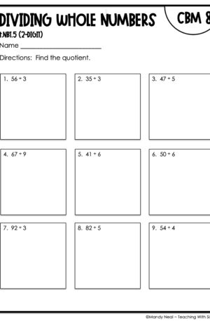4th Grade Dividing Whole Numbers (2-Digit) Intervention Assessment 8