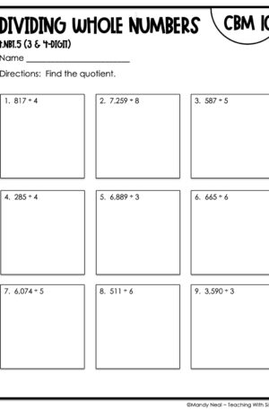 4th Grade Dividing Whole Numbers (3 & 4-Digit) Intervention Assessment 10
