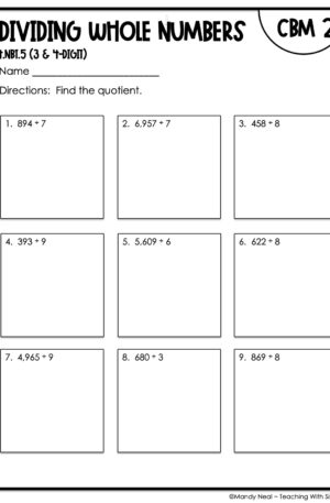 4th Grade Dividing Whole Numbers (3 & 4-Digit) Intervention Assessment 2