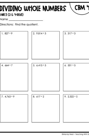 4th Grade Dividing Whole Numbers (3 & 4-Digit) Intervention Assessment 4