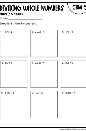 4th Grade Dividing Whole Numbers (3 & 4-Digit) Intervention Assessment 5