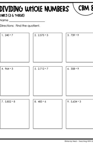 4th Grade Dividing Whole Numbers (3 & 4-Digit) Intervention Assessment 8