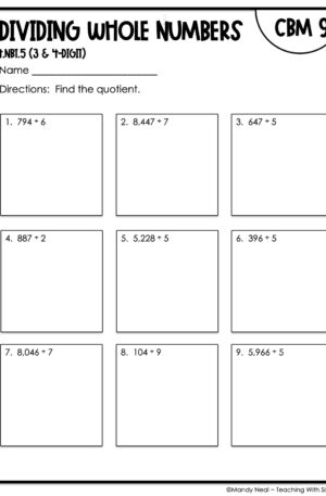 4th Grade Dividing Whole Numbers (3 & 4-Digit) Intervention Assessment 9