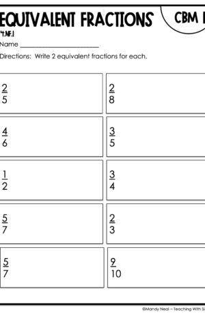 4th Grade Equivalent Fractions Intervention Assessment 1