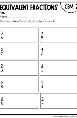 4th Grade Equivalent Fractions Intervention Assessment 2