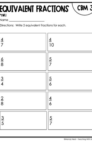 4th Grade Equivalent Fractions Intervention Assessment 3