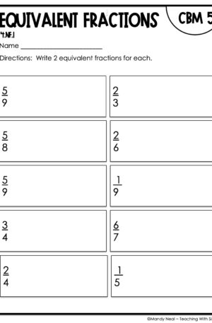 4th Grade Equivalent Fractions Intervention Assessment 5