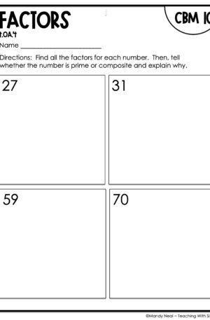4th Grade Factors Intervention Assessment 10