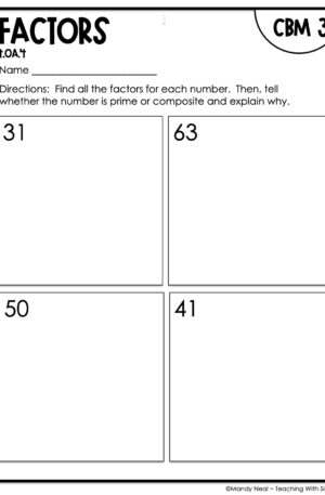 4th Grade Factors Intervention Assessment 3